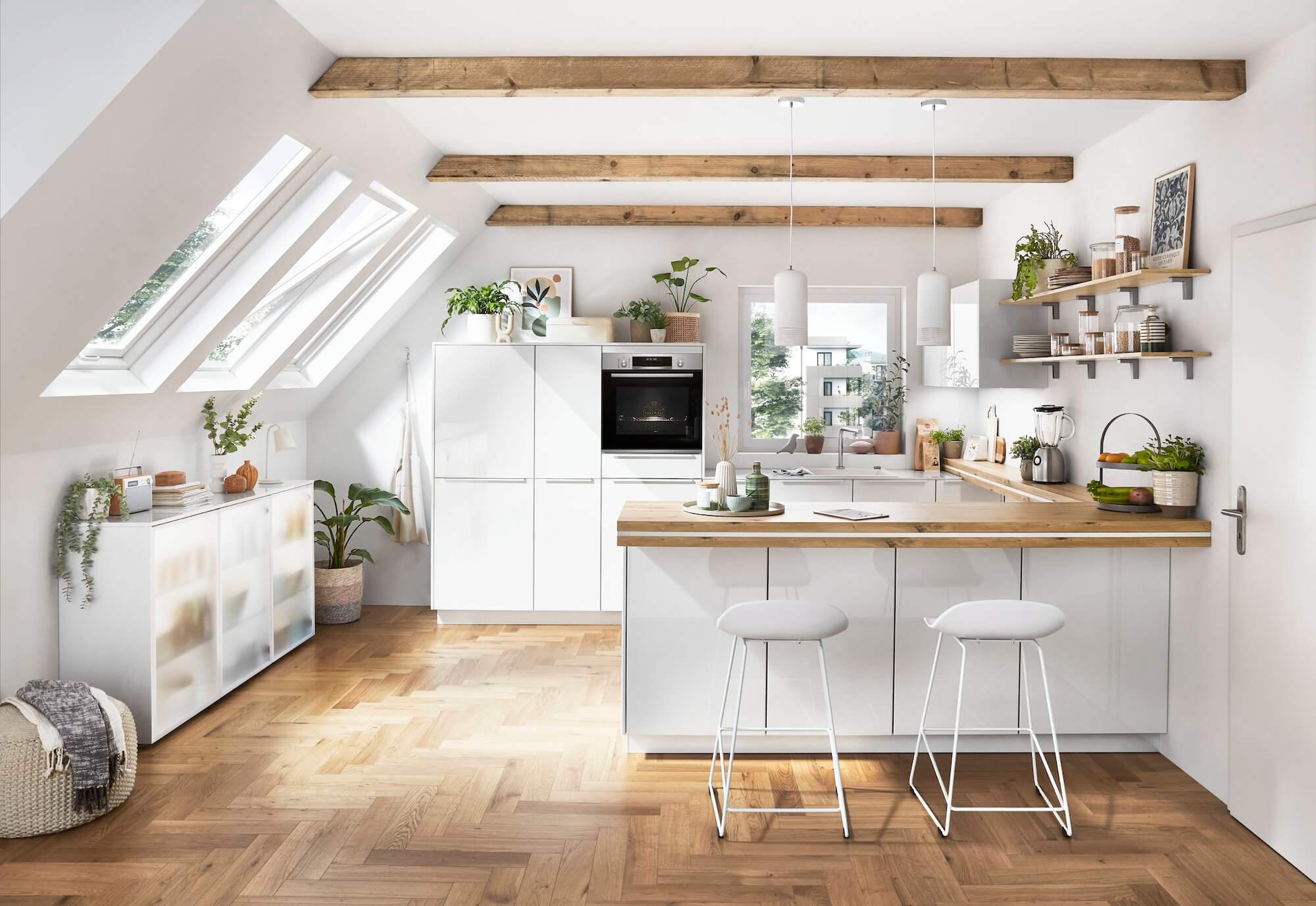 Kuechen mit Dachschraege Nobilia-moderne-Kueche-Weiss-mit-Dachschraege-Halbinsel