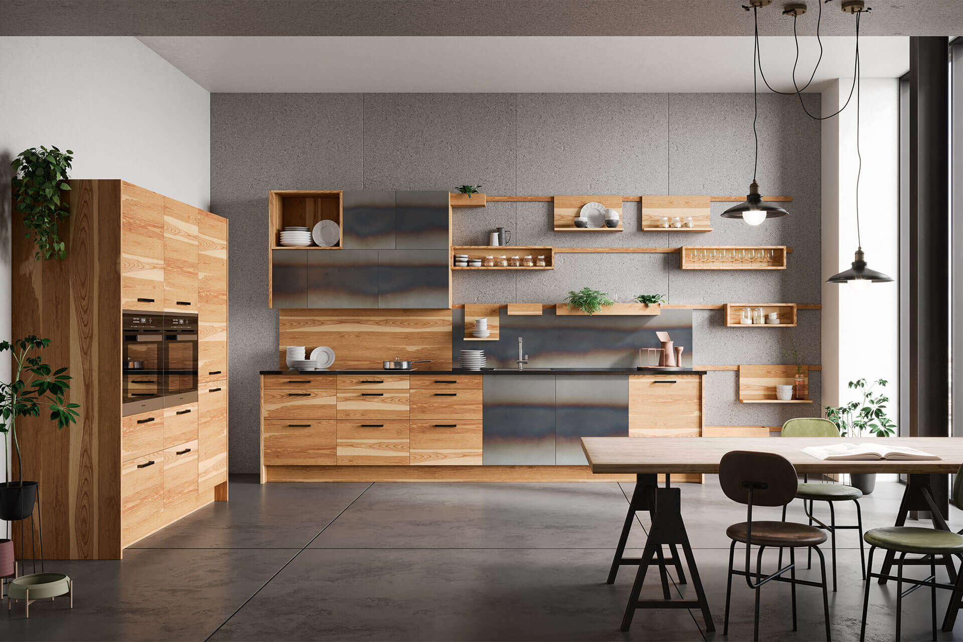 Oster Kuechen Oster-Design-Kuechenzeile-Cube-mit-Hochschrank